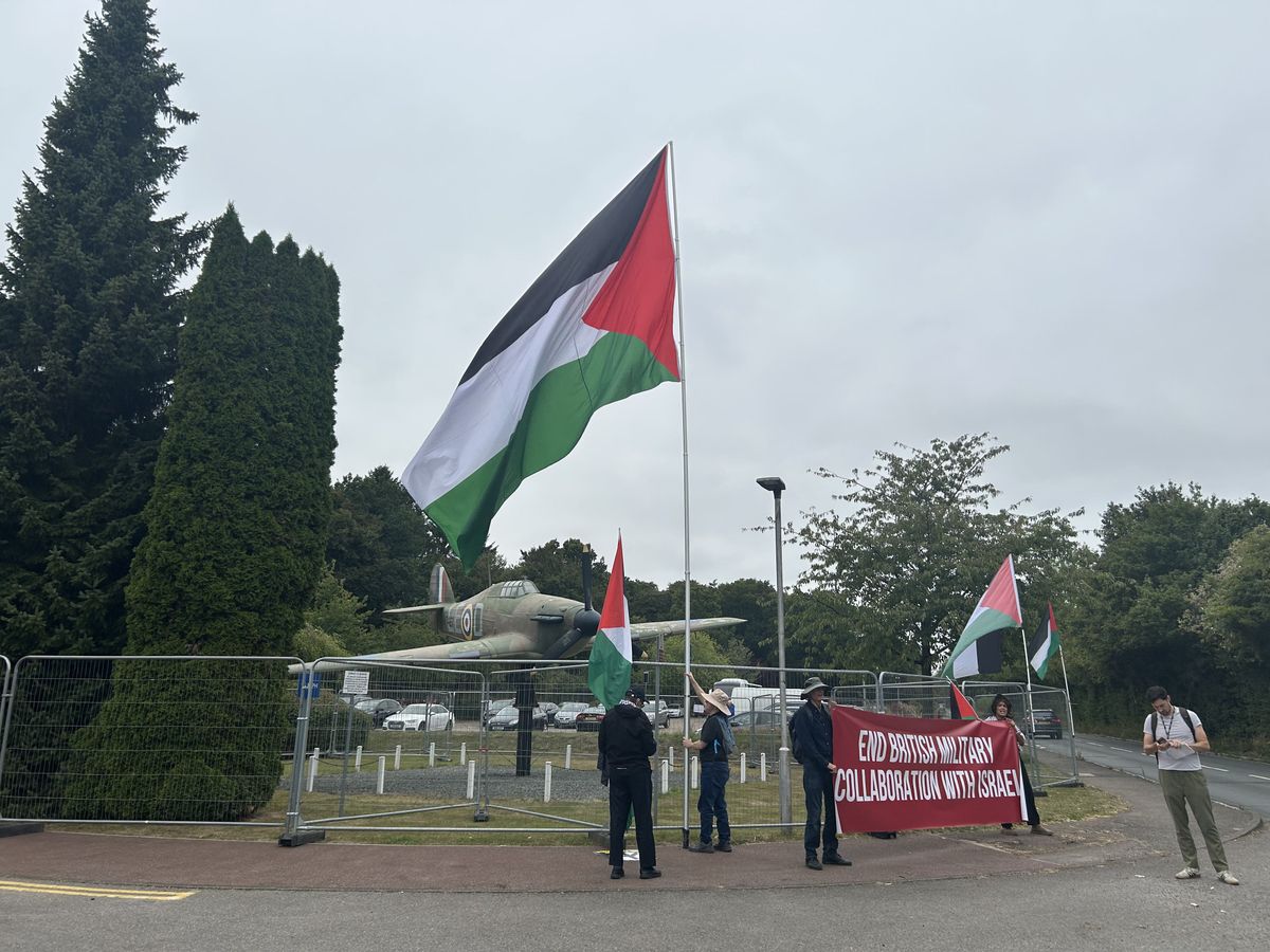 Pro-Palestine protesters chant &lsquo;RAF shame on you&rsquo; at air base demonstration