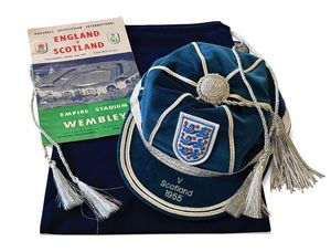 A replica of the cap presented to Duncan Edwards for his England debut.