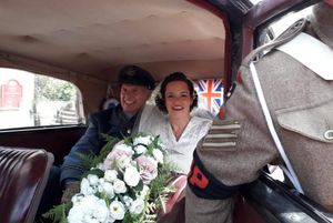 The couple arrived in a 1936 Morris Eight