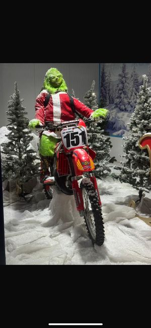 'The Grinch' display seated on one of the missing red Honda scramblers. 