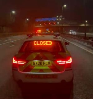The M6 is closed at Junction 7 after the death of a man. Photo: CMPG