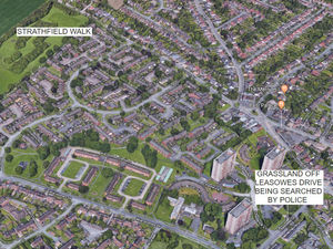 The locations of the search in Leasowes Drive and where Keelan was found stabbed in Strathfield Walk. Main image: Google