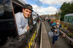 Pictured Tom Mills on the Taw Valley ex Southern Railway Bulleid Persic from 1946