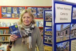 Jane Keating, resident and co-curator at Weobley Museum shows off the Hamnet exhibition. Andy Compton image