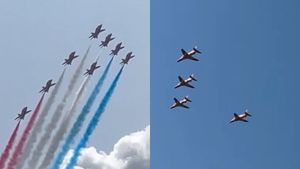 The Red Arrows fly over Alrewas and Sedgley in the West Midlands on August 15.