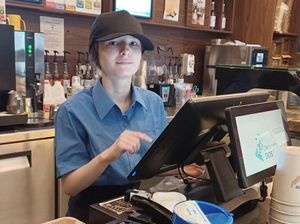 Supported intern Maria Lee in the cafe bistro at the Princess Royal Hospital in Telford