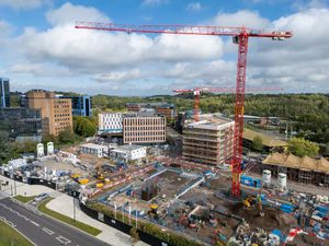 A new six-storey apartment block in Telford is starting to take shape as part of the town's Station Quarter regeneration scheme (Pic: Telford & Wrekin Council)