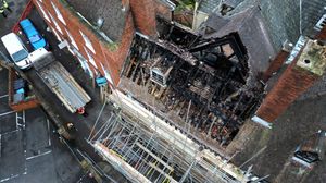 Aerial pictures at the scene of the fatal fire off Windsor Place, Shrewsbury.