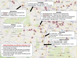 Environment Agency map shows expected river peaks. Graphic: @EnvAgencyMids