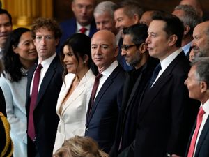 Guests including Mark Zuckerberg, Jeff Bezos, Sundar Pichai and Elon Musk, arrive before the 60th Presidential Inauguration in the Rotunda of the U.S. Capitol in Washington