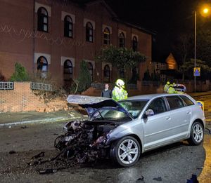 The front-end of this car was also damaged and a temple wall knocked over. Photo: Wolverhampton Fire
