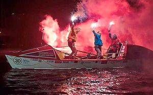 The Atlantic Ladies set off flares to celebrate their feat
