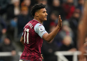 Aston Villa's Ollie Watkins celebrates scoring before the goal is ruled out by VAR for offside during the Premier League match at St. James' Park, Newcastle upon Tyne. Picture date: Sunday February 13, 2022..