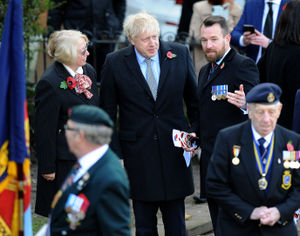 Boris Johnson with Wolverhampton Tory leader Wendy Thompson and parliamentary candidate Stuart Anderson