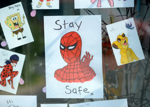 Colourful drawings have been placed in the windows of Mandy Rayner's home.