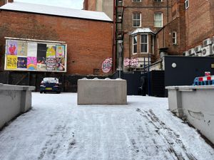 The blocked off car park at the site of The Crown in Birmingham, described as the birthplace of Black Sabbath. Picture taken on Tuesday, January 6. Credit: Alexander Brock.