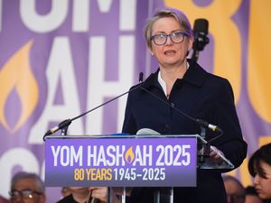 Home Secretary Yvette Cooper delivers the official Government address at the 80th Anniversary National Yom HaShoah Commemoration, in Victoria Tower Gardens,