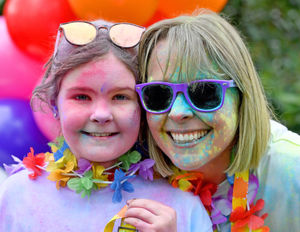 Gemma Reed and her daughter Josie took part in the Lingen Davies Colour Run.