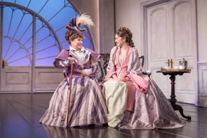 Duchess of Berwick (Jennifer Saunders) with Lady Windermere(Grace Molony)
