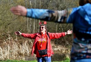 Maggie Thompson leading Laughter Yoga