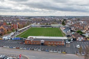 Marston Road, home of Stafford Rangers, from above. Picture: Stafford Rangers FC