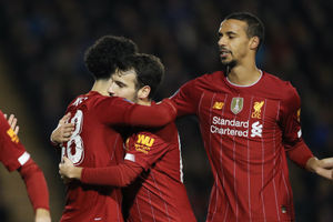Curtis Jones of Liverpool celebrates after scoring a goal to make it  0-1 (AMA)