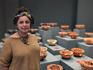 Halima Cassell MBE with 'Virtues of Unity' at Shrewsbury Museum & Art Gallery