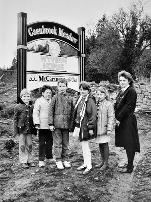 The accompanying story read: 'A group of youngsters put their thinking caps on when they entered a contest to find a name for a new housing estate in Presteigne. Six schoolchildren aged from seven to 16 were chosen as finalists after each picking their own title for the development site off Slough Road. But it was Rebecca Price who won the competition with her name of Caenbrook Meadow. All six youngsters were on hand to take part in the christening ceremony. Pictured are: Shaun Price (7), of The Warren; Matthew Ball (8), of Dolau; Diccon Rhodes (10), of The Old Forge; Hayle Price (10), of Byton; Rebecca, of Sawmills; and Jose Morris (16), of Bucknell.' Picture: Bright's Studios, Knighton