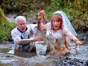 Supporting image for story: Muddy Shrewsbury couple scrub up all right for early wedding day