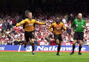 Wolves Kenny Miller celebrates his goal with Shaun Newton