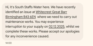 South Staffs Water text message
