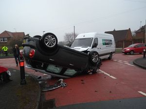 Supporting image for story: Car flips over in crash at junction in Stourbridge 