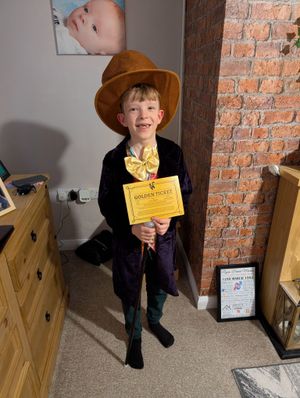 Zoe Morris shared this picture of Caden, 8, dressed as Willy Wonka, from Charlie and the Chocolate Factory. 