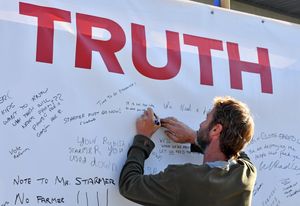 Farmers and residents signed the petition mounted to the 'Trailer of Truth' outside the Halls Auction Centre, Shrewsbury