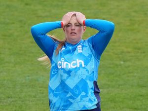 Sophie Ecclestone reacts during England's ODI against Pakistan