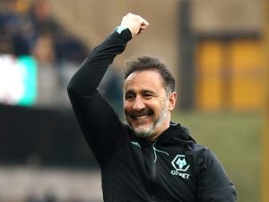 Wolves boss Vitor Pereira raises a fist in the air