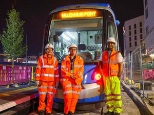 Supporting image for story: First tram arrives at Birmingham's Millennium Point during test run