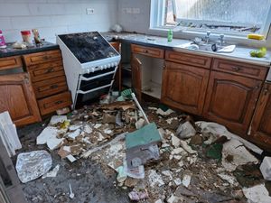 The kitchen has suffered severe damage