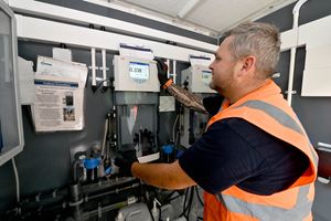 Wastewater is monitored throughout treatment. Pictured: Senior Technician Jon-Paul Brown 
