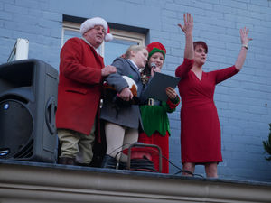 Robert Jones, senior joint master of the Radnor and West Herefordshire Hunt with Emilia Jaques and Dominika Hudcova, who sang ‘Merry Christmas Everyone’ with Burton Hotel owner Jana Hyde