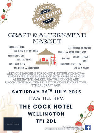 CRAFT AND ALTERNATIVE MARKET - 26TH JULY - 11AM TILL 4PM