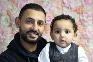 Sam with his father Nadeem Alshameri at home in Birmingham.