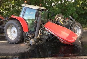 The wrecked tractor. Photo: Craven Arms Fire Station.