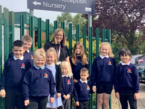 Headteacher at Greenacres Primary School and Nursery Emily Kynaston with pupils. 