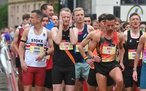 We don't know if this gent is worried about the race or if he is psyching himself up, but we are sure he smashed it either way