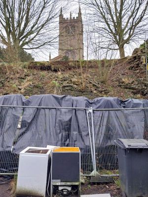 Part of the town wall behind St Laurence\'s Church in Ludlow collapsed in 2013. Picture: Andy Boddington