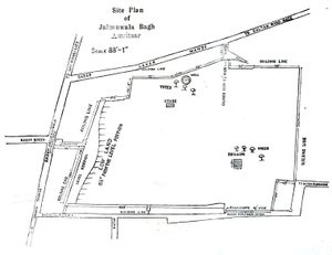 Plan of Jallianwala Bagh published by the Congress Punjab Inquiry in 1920