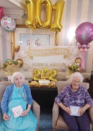 Residents Louie Wroe (left) and Audrey Williams (right) both celebrated their 101st birthday together at Horse Fair Care Home.