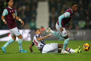 Karlan Grant puts in a tackle (Photo by Adam Fradgley/West Bromwich Albion FC via Getty Images)