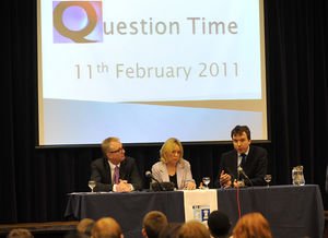 Griffiths, right, took part in a 'Question Time' event at his old school, High Arcal, back in 2011